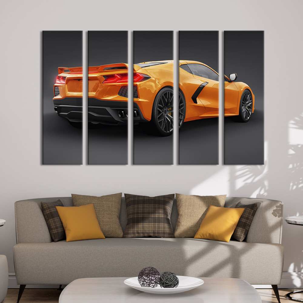 Картина Авто Chevrolet Corvette Stingray в помаранчевому кольорі 155x95 см (1409-51)