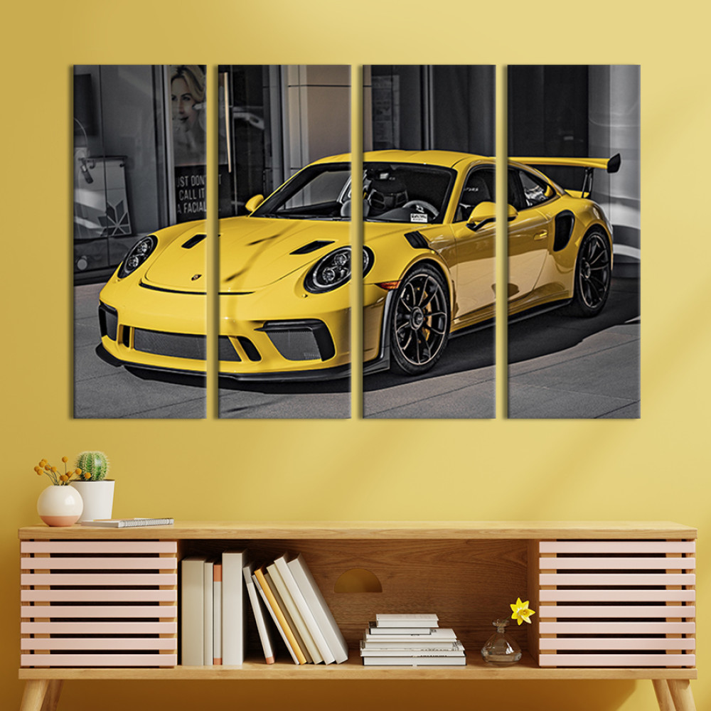 Картина Розкішний жовтий Porsche 89x53 см (112-41)