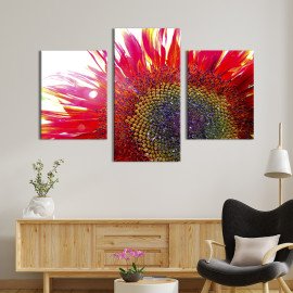 Картина триптих Декоративний червоний соняшник 66x40 см (814-32)