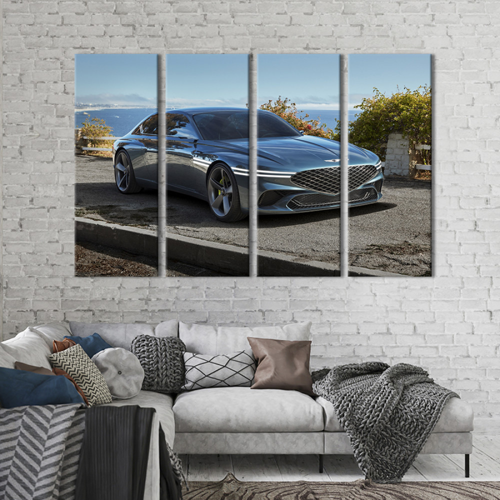 Картина Блискучий сріблястий автомобіль Genesis G80 89x53 см (1327-41)