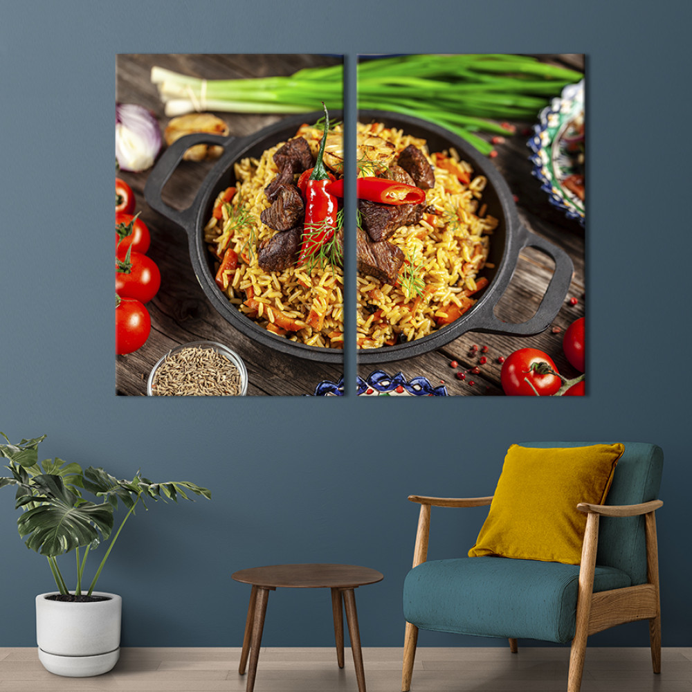 Диптих Картина для кухні кафе бару Страва з рисом м'ясом та перцем 165x122 см (1605-2)
