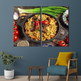 Диптих Картина для кухні кафе бару Страва з рисом м'ясом та перцем 111x81 см (1605-2)