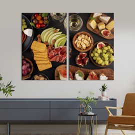 Диптих Картина для кухні кафе бару Чорний стіл з різними закусками в чорному та дерев'яному посуді 111x81 см (1639-2)