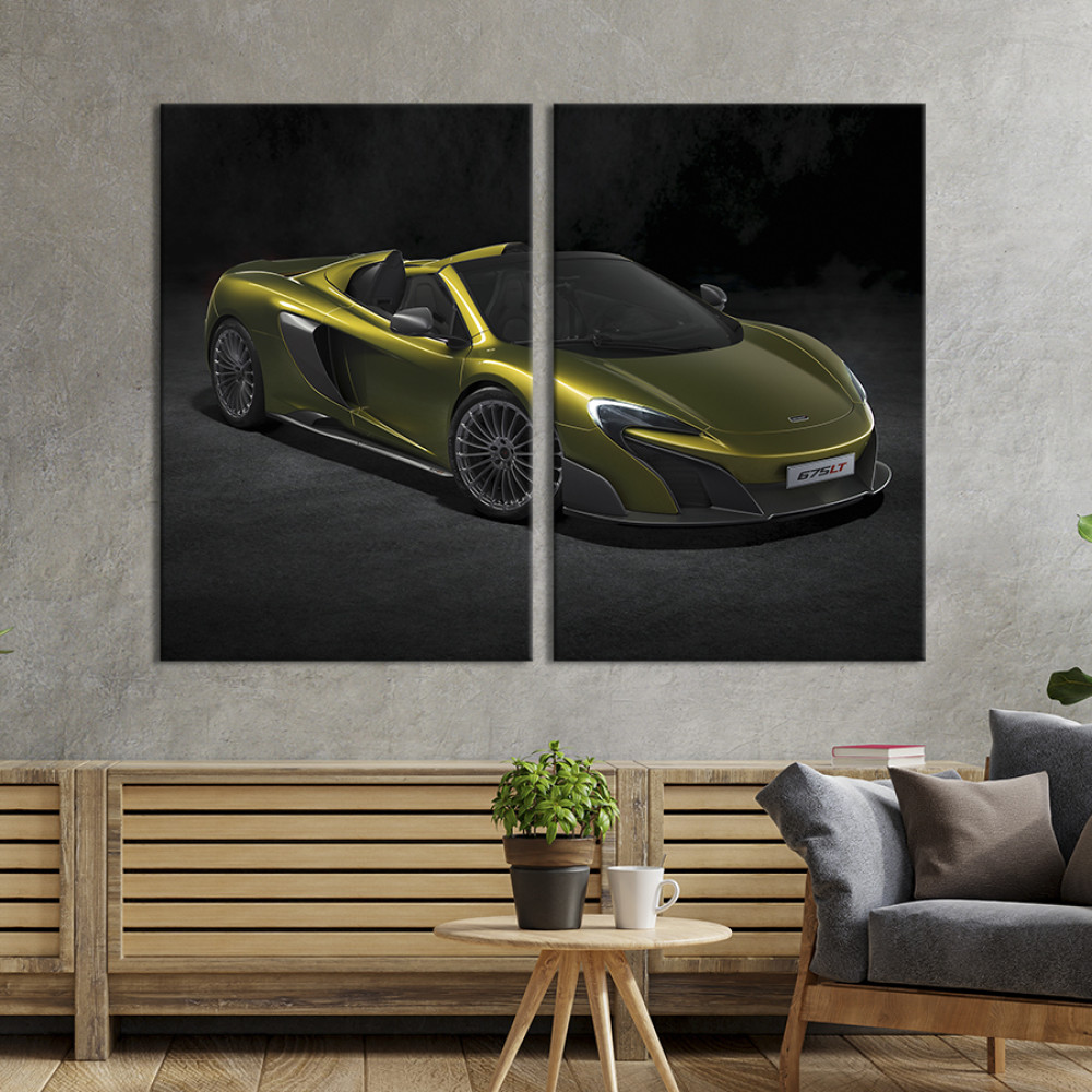 Картина Суперкар McLaren 675LT в оливковому кольорі 71x51 см (1361-2)