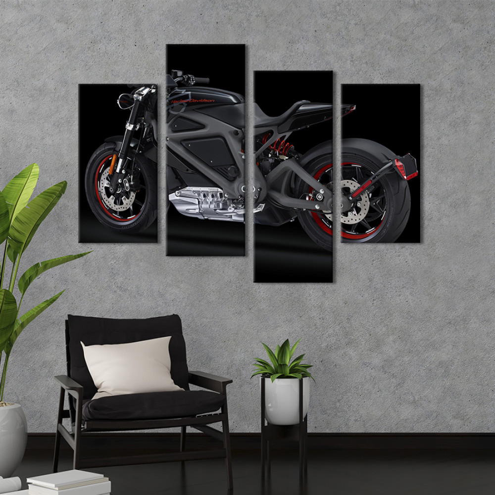 Картина Мотоцикл Harley-Davidson на чорному тлі 129x90 см (1328-42)