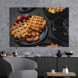 Картина для кухні кафе бару та напої Вафлі з полуницею 51x34 см (1651-1)