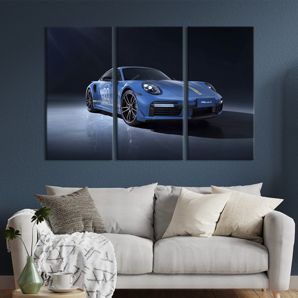Картина Спорткар Porsche 911 Turbo S в блакитному кольорі 128x81 см (1387-31)