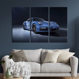Картина Спорткар Porsche 911 Turbo S в блакитному кольорі 78x48 см (1387-31)