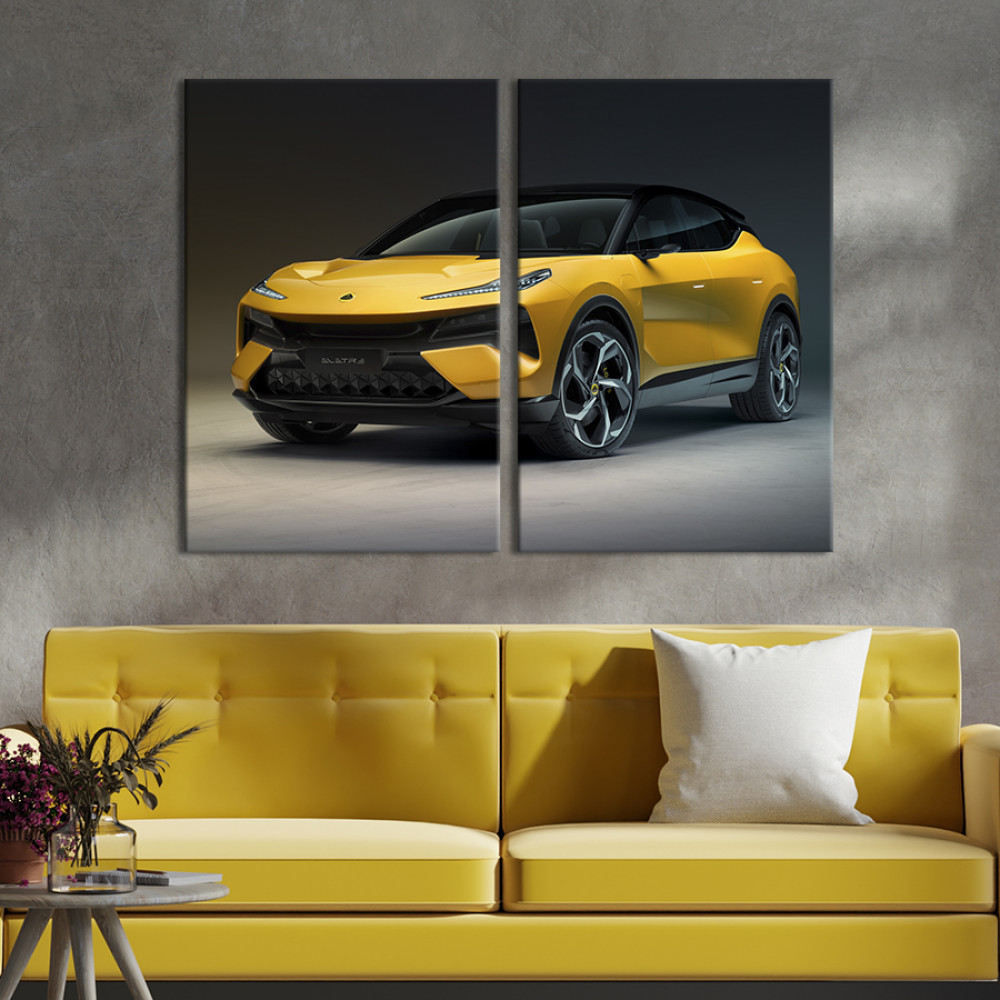 Картина Потужний жовтий позашляховик Lotus Eletre 111x81 см (1413-2)