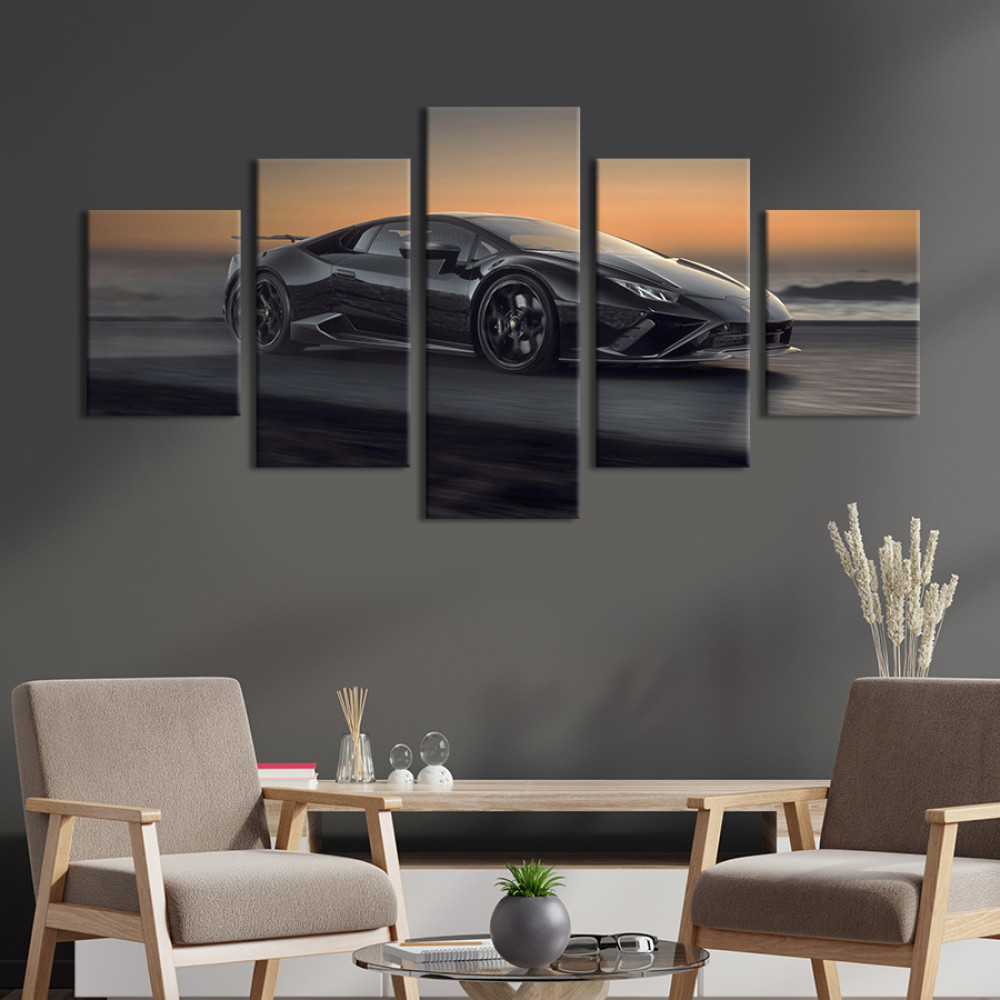 Картина Авто Lamborghini на тлі морських сутінків 112x54 см (1371-52)