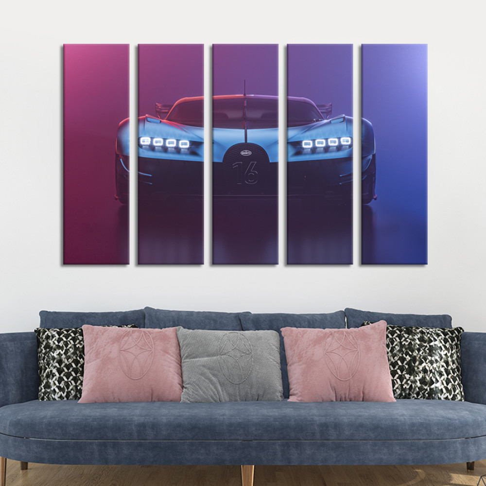 Картина синій Bugatti Chiron Vision GT на яскравому тлі 87x50 см (1304-51)