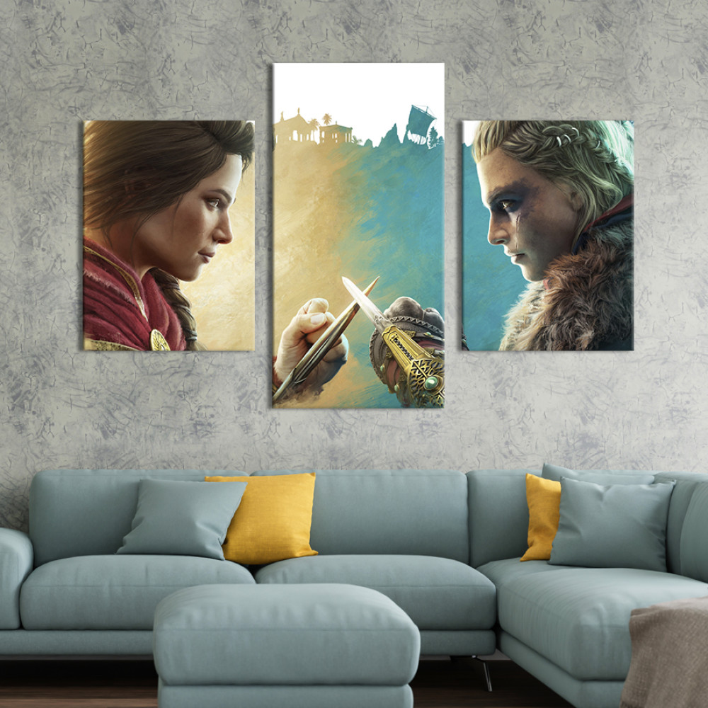 Картина Постер-кросовер Assassin's Creed Вальгалла та Одіссея 66x40 см (1456-32)