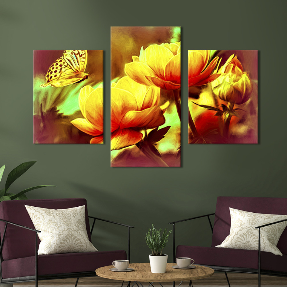 Картина триптих Жовті тюльпани та метелик 66x40 см (788-32)