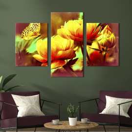 Картина триптих Жовті тюльпани та метелик 66x40 см (788-32)