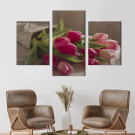 Картина триптих Чудовий букет з тюльпанами 66x40 см (936-32)