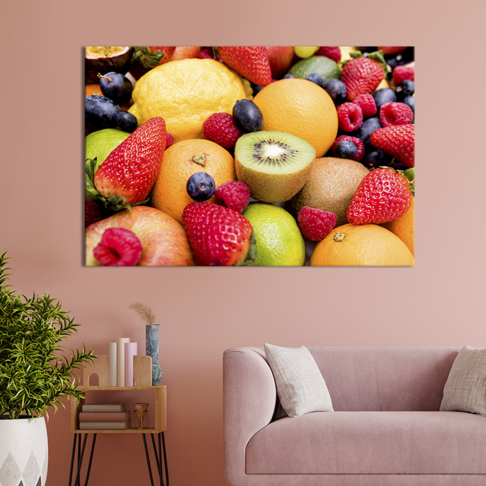 Картина для кухні кафе бару Свіжі ягоди та фрукти 51x34 см (1535-1)