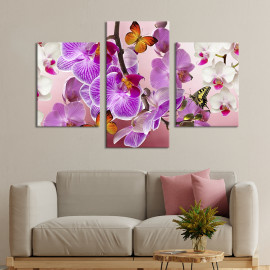 Картина триптих Яскраві метелики серед орхідей 66x40 см (903-32)