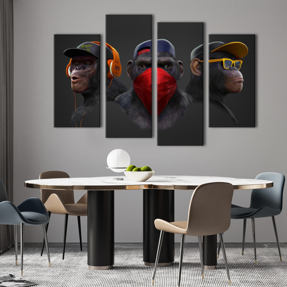 Модульна картина на полотні з чотирьох частин Trio Of Monkeys 89x56 см (M4_M_557)