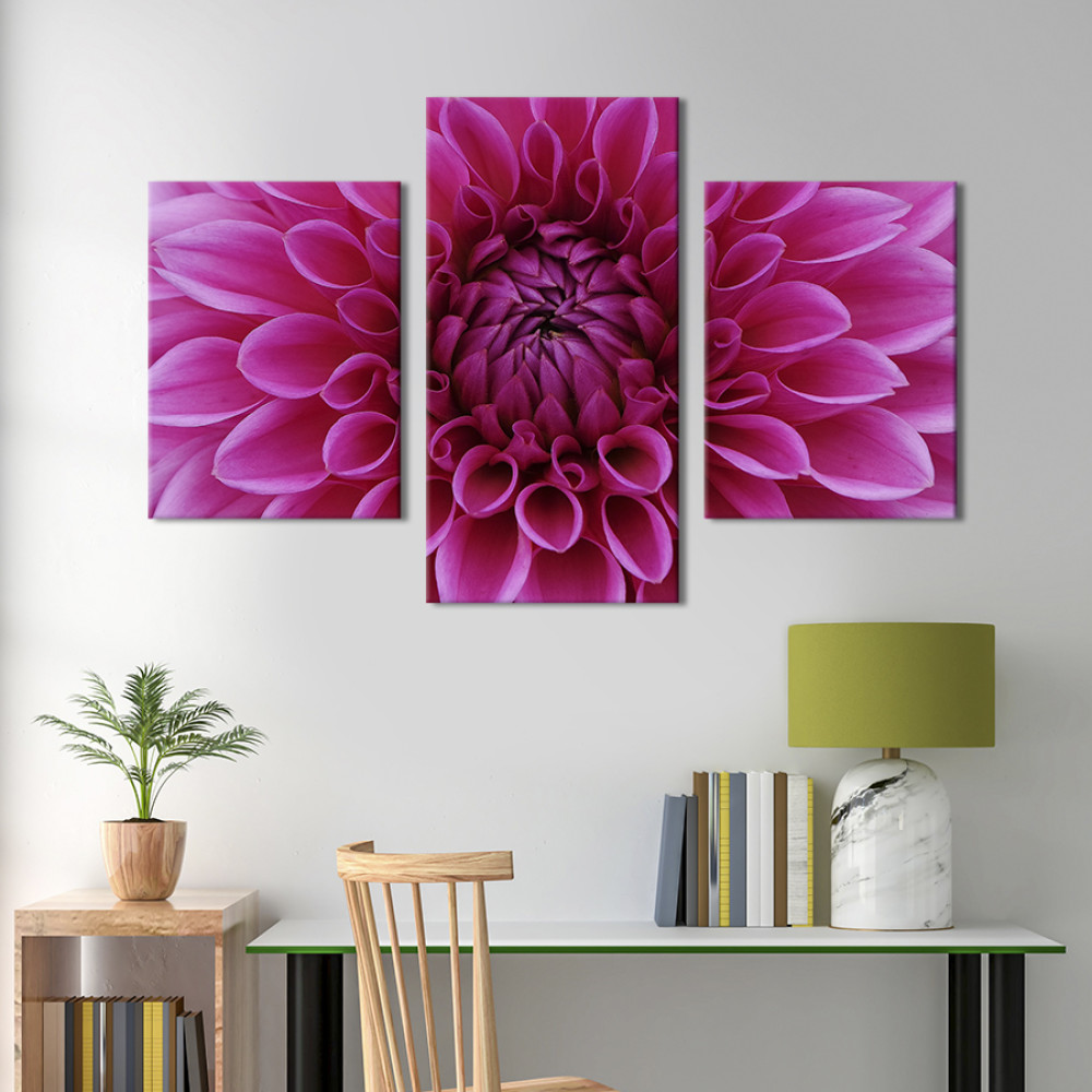 Картина триптих Велика рожева хризантема 66x40 см (799-32)