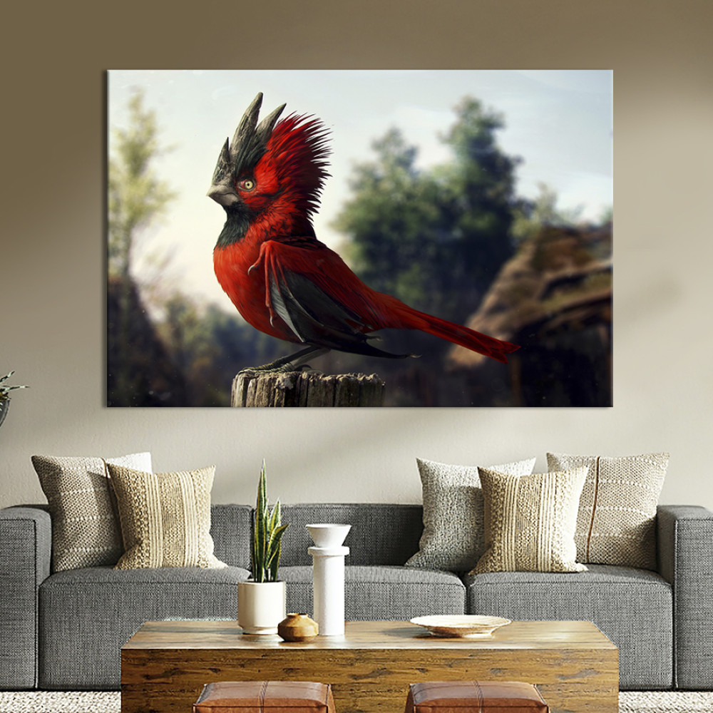Картина птахи Чорно-червона птиця 51x34 см (1717-1)