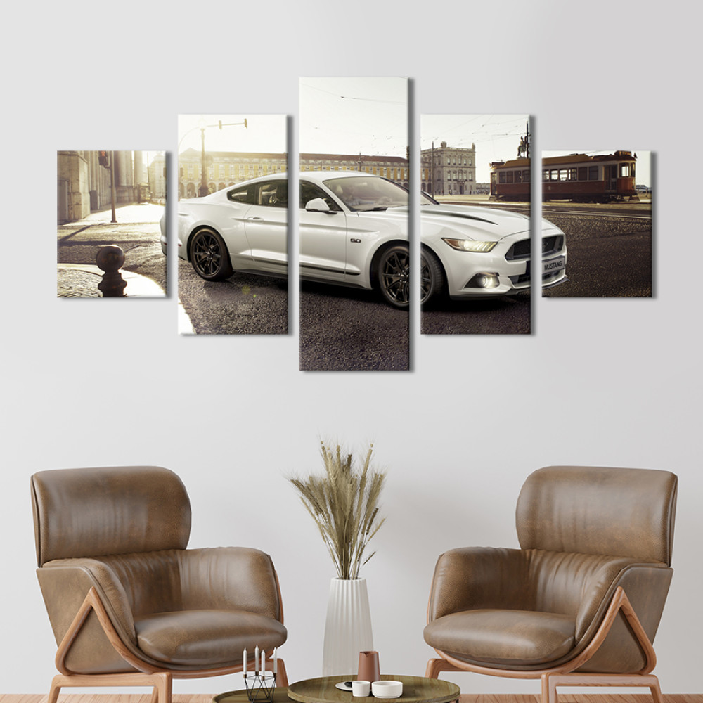Картина Шикарний білий Ford Mustang 112x54 см (1322-52)
