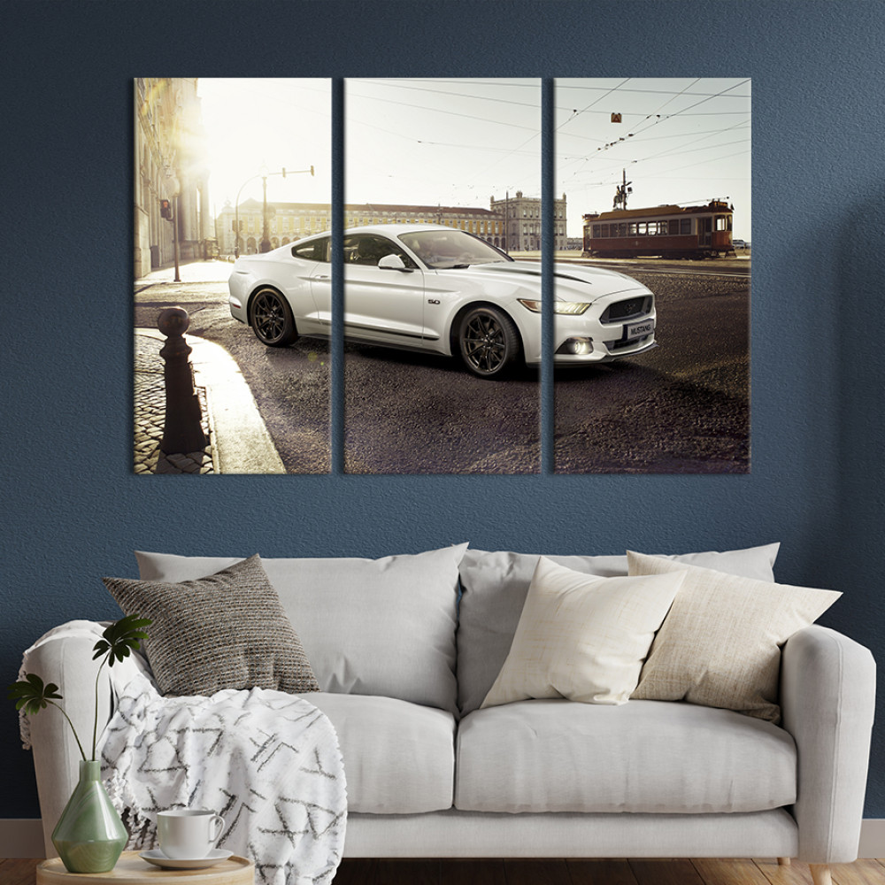 Картина Красивий білий Ford Mustang 78x48 см (1322-31)