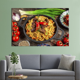 Картина для кухні кафе бару Готовий плов з червоним м'ясом та перцем 51x34 см (1605-1)