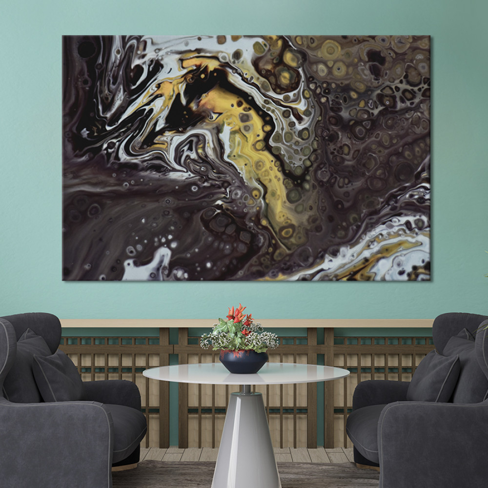 Картина абстракція картина для офісу Чорно-жовтий градієнт на білому 51x34 см (1139-1)