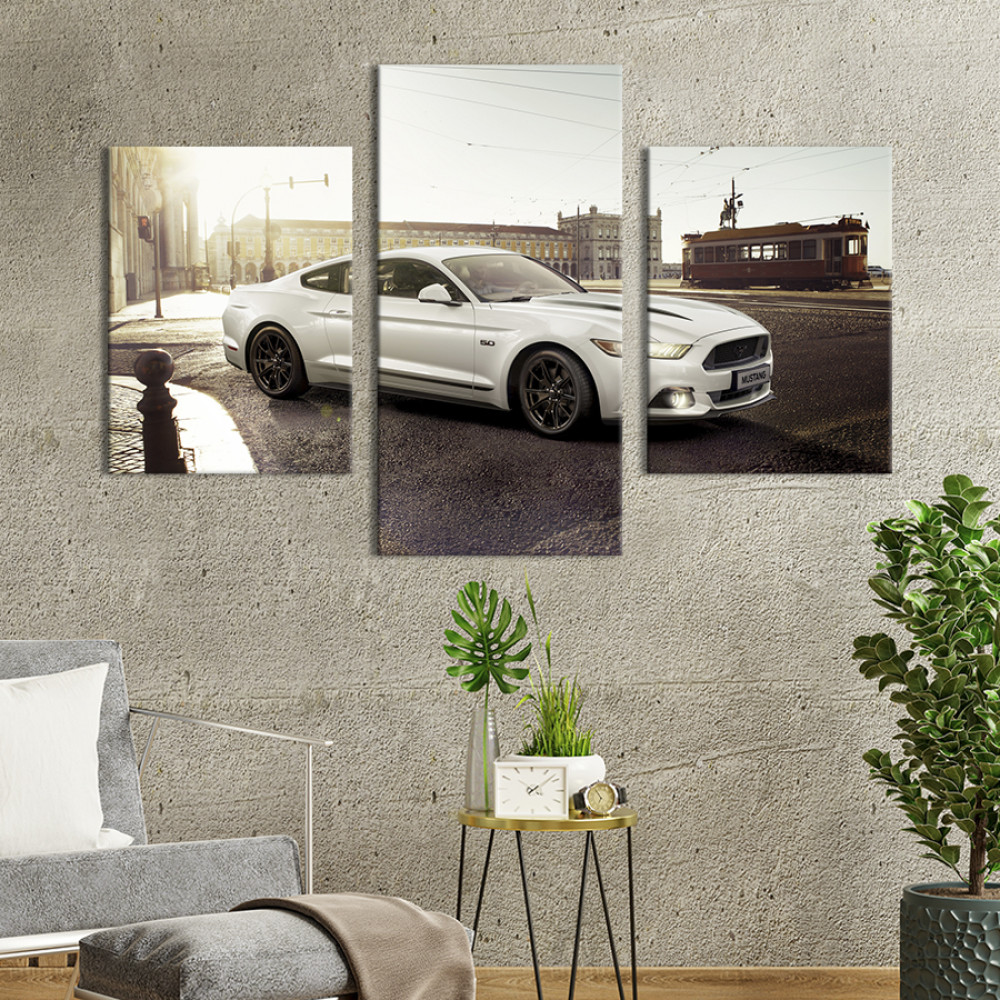 Картина Витончений білий Ford Mustang 66x40 см (1322-32)