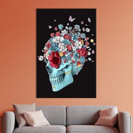 Картина в офіс Поп-арт череп з квітами 51x34 см (2art_141)