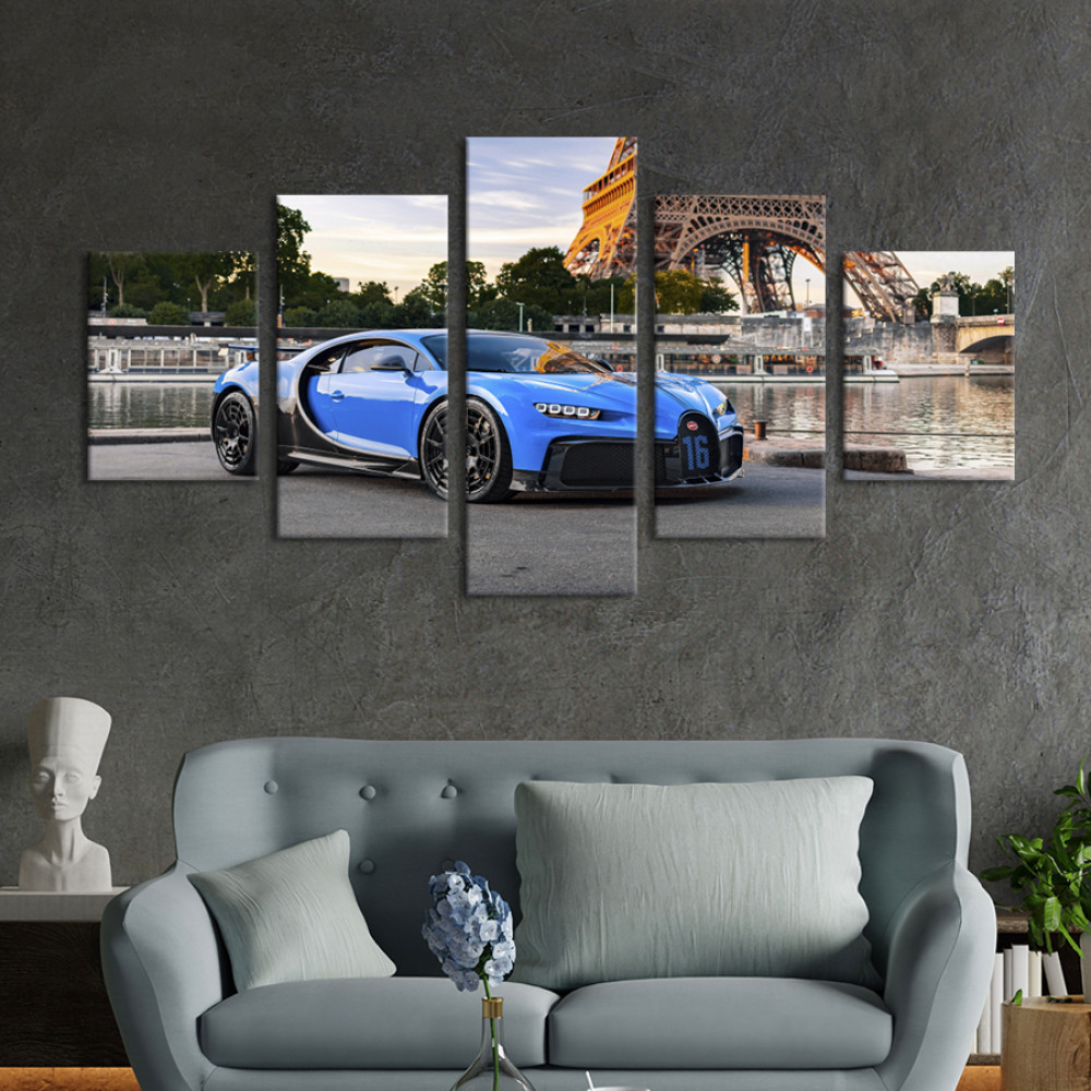 Картина Розкішний блакитний Bugatti Chiron 112x54 см (1298-52)