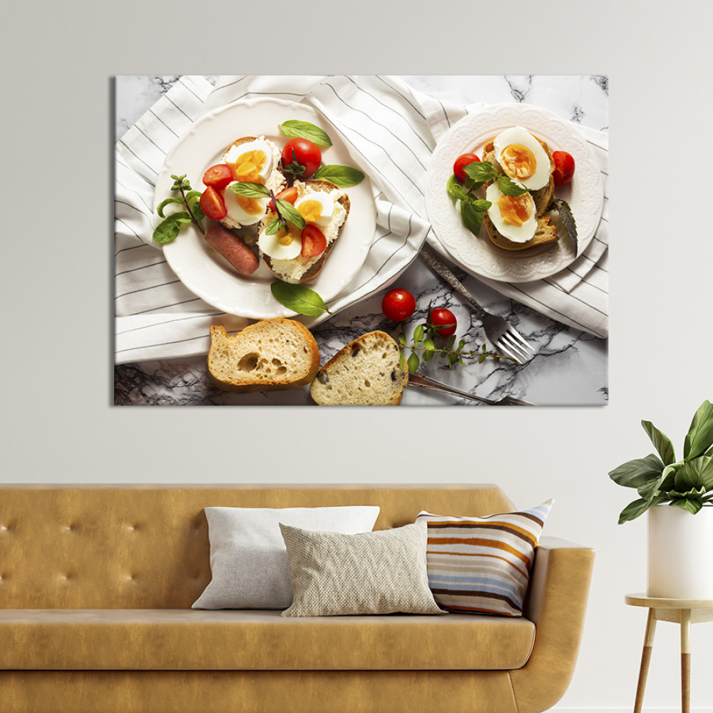 Картина для кухні кафе бару Тости з яйцем та помідором 51x34 см (1577-1)