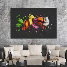 Картина для кухні кафе бару Чорний фон з тістечками макарон 51x34 см (1602-1)