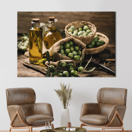 Картина для кухні кафе бару Зелені зібрані оливки 51x34 см (1607-1)
