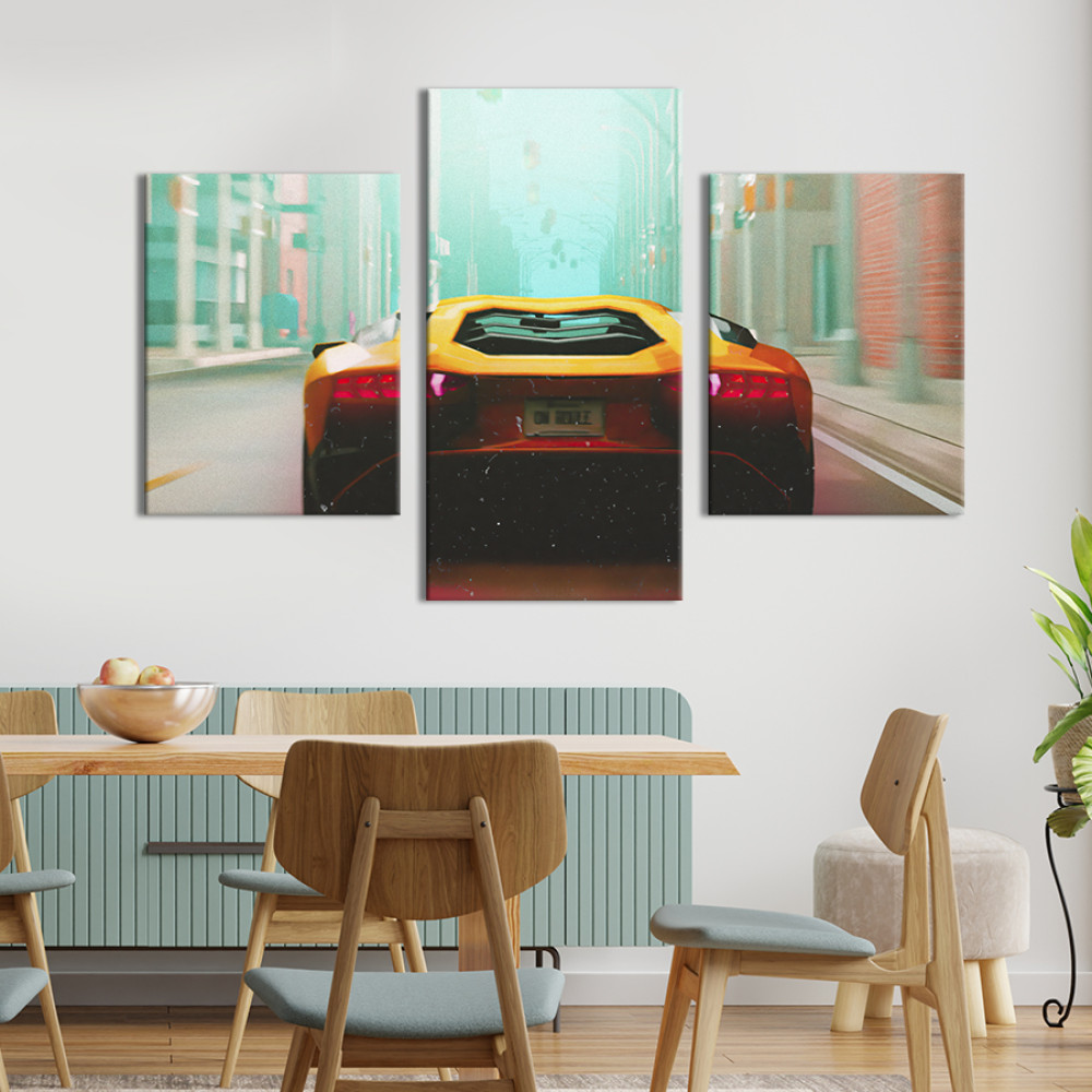 Картина Lamborghini на вулиці мегаполісу 141x90 см (1342-32)