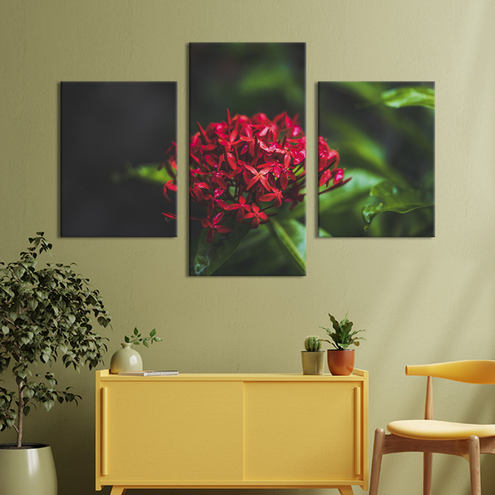 Картина триптих Червона тропічна квітка 141x90 см (913-32)