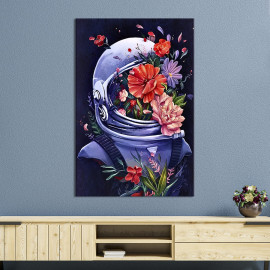 Картина в офіс Поп-арт костюм астронавта з яскравими квітами 120x80 см (2art_65)