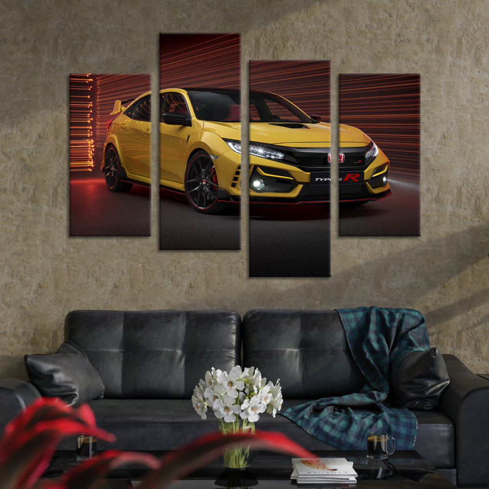 Картина Жовтий автомобіль Honda Civic Type 89x56 см (1329-42)
