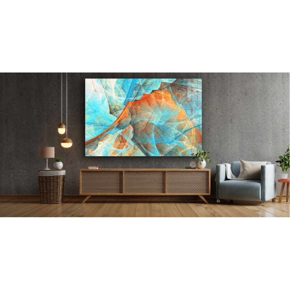 Картина Абстракція блакитна з помаранчевим 51x34 см (414)