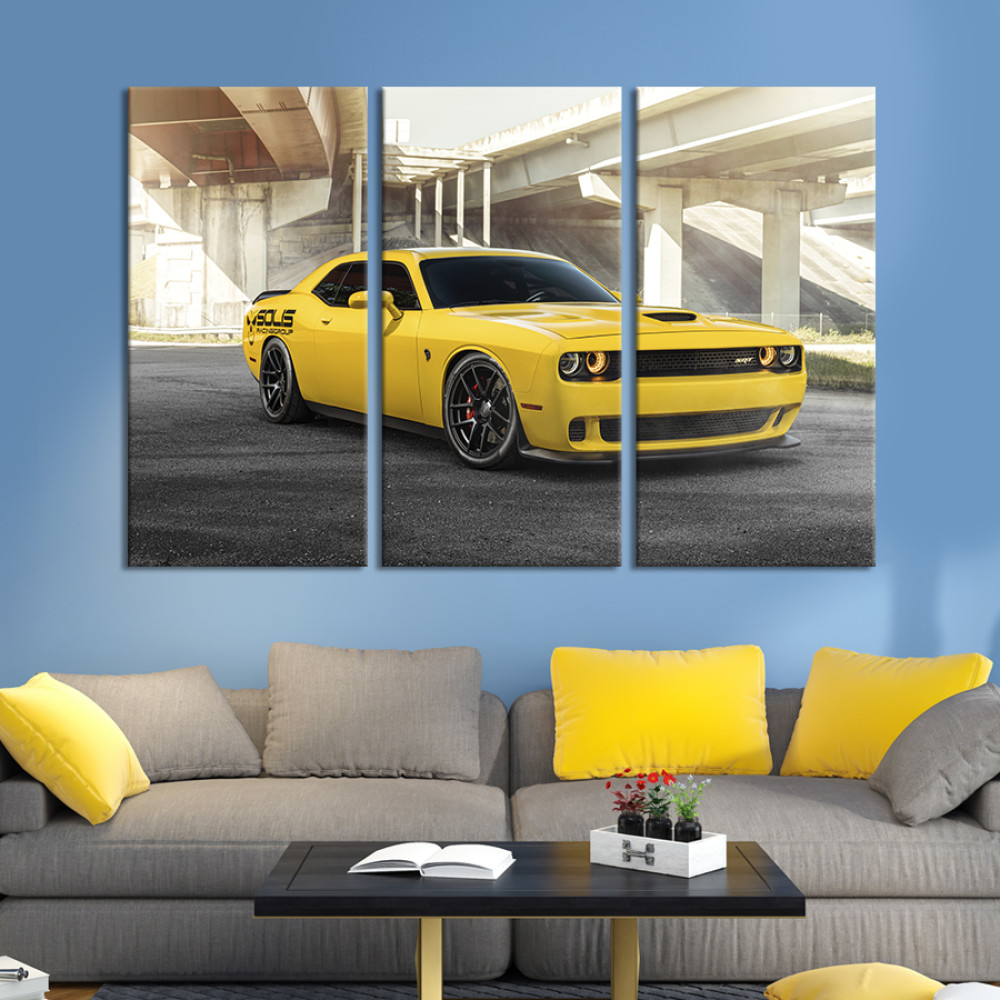 Картина Dodge Challenger жовтого кольору 78x48 см (1312-31)
