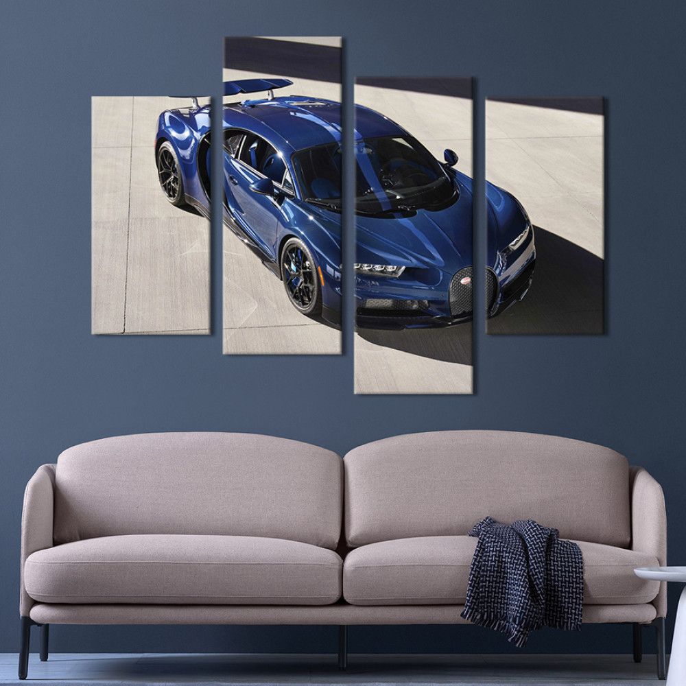 Картина Гіперкар Bugatti Chiron у синьому кольорі 89x56 см (1299-42)
