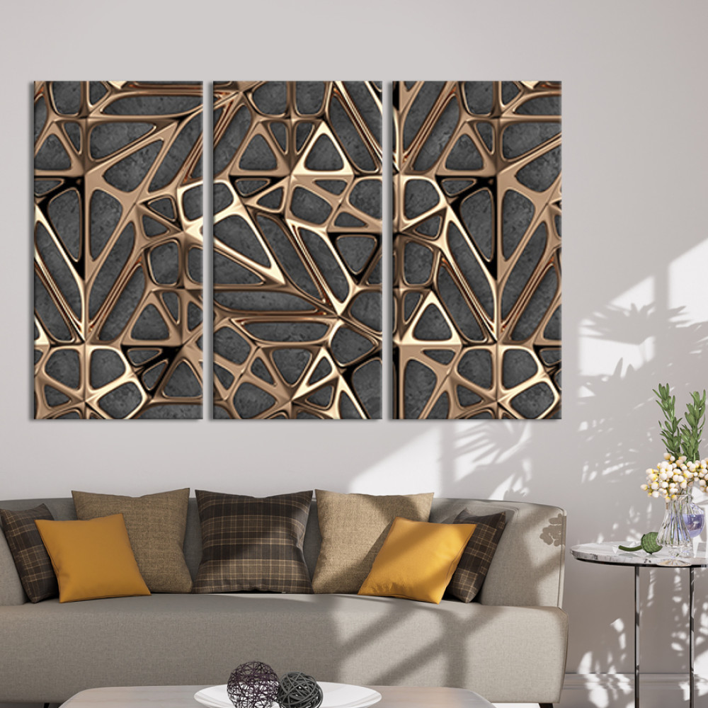 Картина Абстракція золотистий металевий візерунок 156x100 см (39-31)