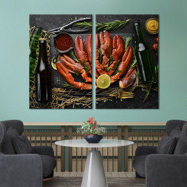 Диптих Картина для кухні кафе бару Щупальця лобстерів з лимоном та розмарином 71x51 см (1540-2)