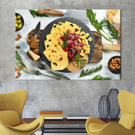 Картина для кухні кафе бару Чорна тарілка з сирною закускою 51x34 см (1601-1)