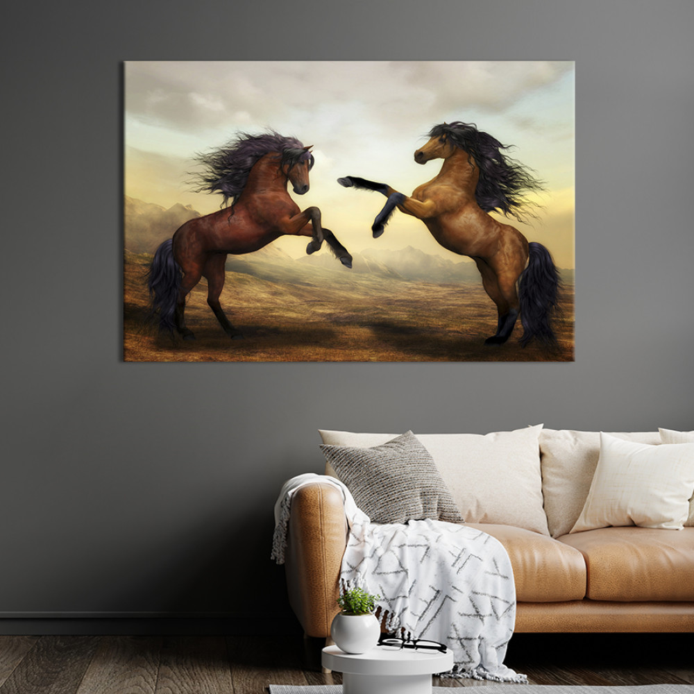 Картина тварини Два коня на дибах 51x34 см (1760-1)