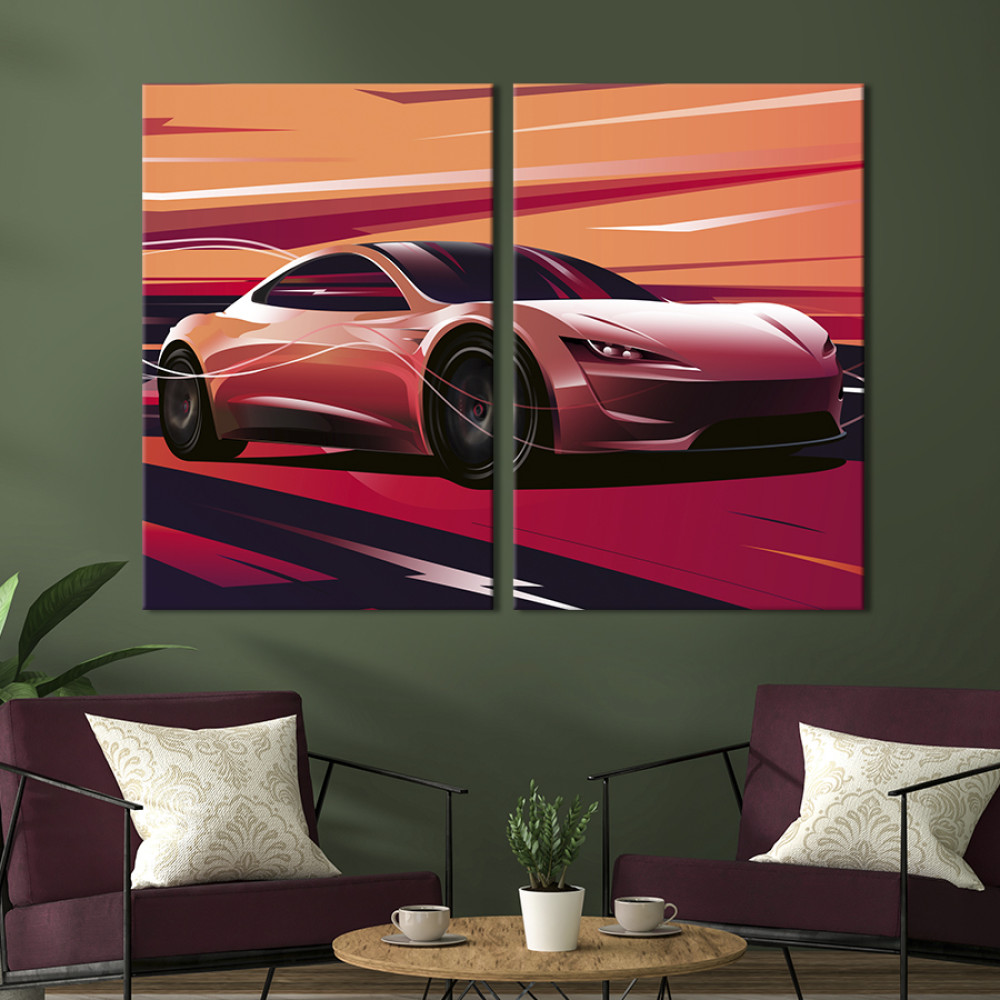Картина Сучасний автомобіль Tesla Roadster 71x51 см (1404-2)