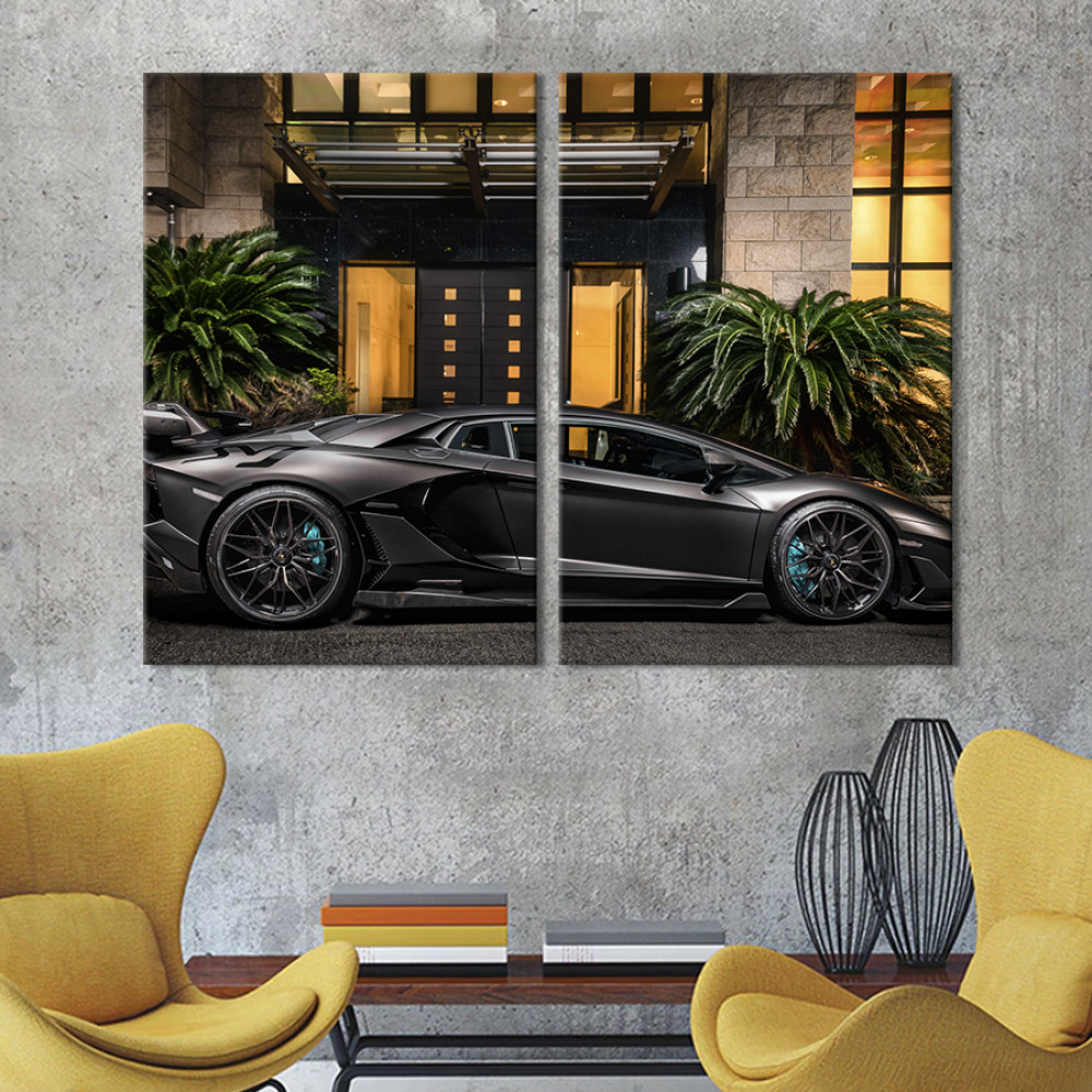 Картина Чорний суперкар Lamborghini Aventador SVJ Roadster 71x51 см (1334-2)