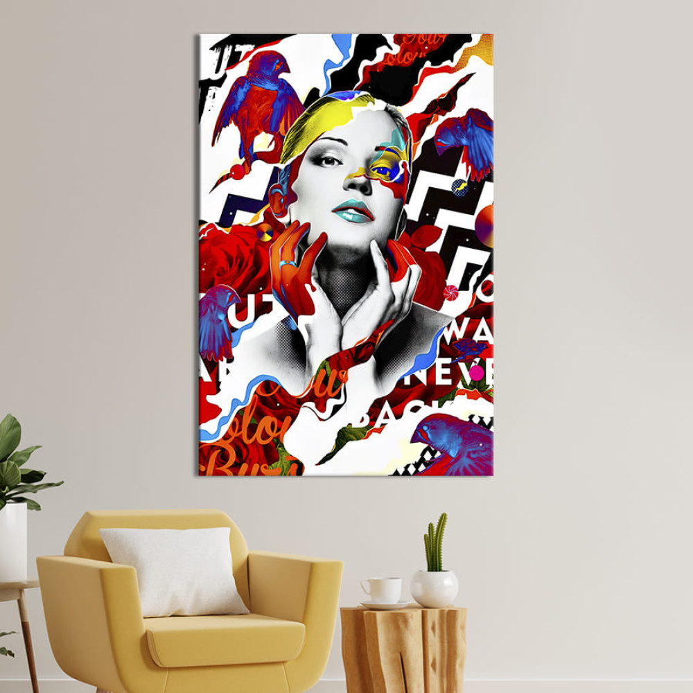 Картина в офіс Мила абстрактна дівчина з птахами 51x34 см (2art_107)