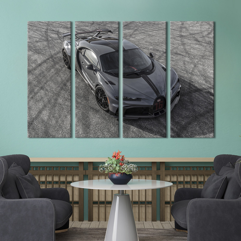 Картина Сірий спорткар Bugatti Chiron Pur Sport 149x93 см (1297-41)