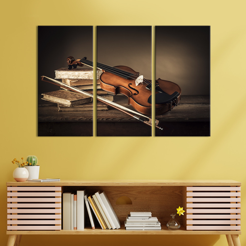 Картина Натюрморт скрипка та книги 78x48 см (508-31)